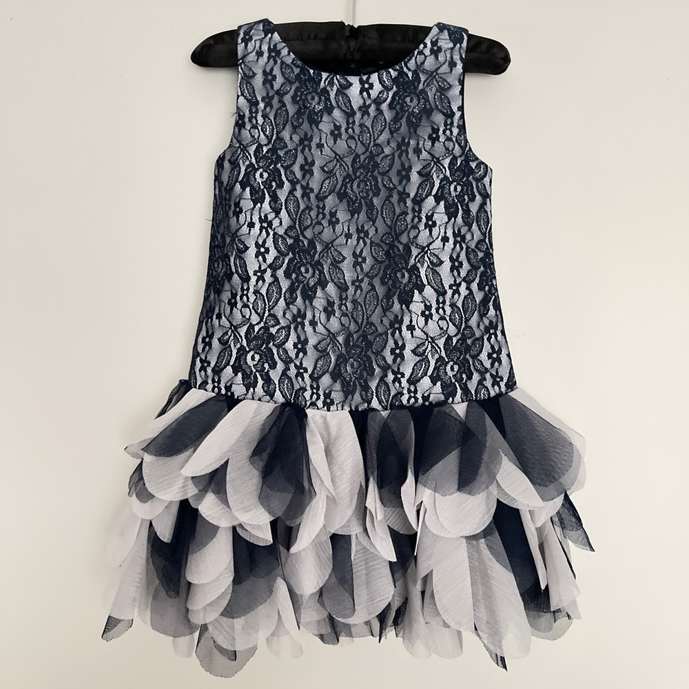 Biscotti Collezioni Girls Lace Tiered Floral Dress Blue /Gray Kids Size 4T